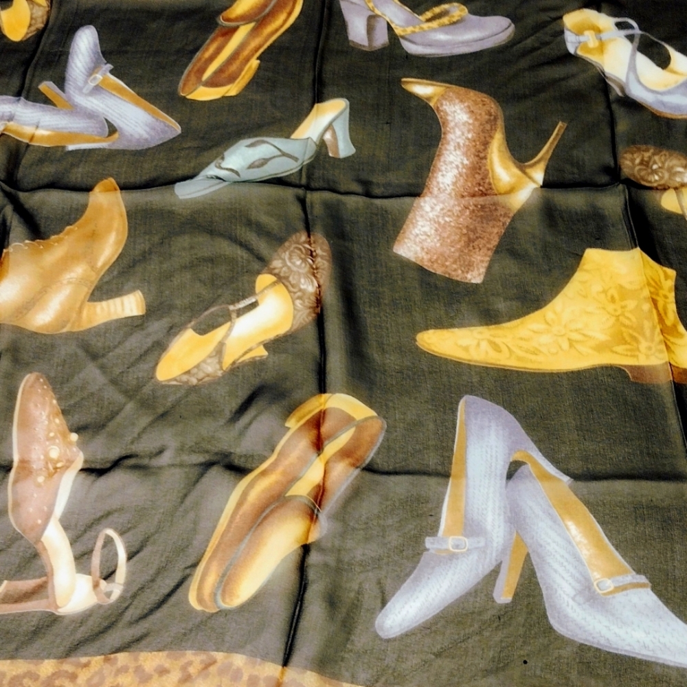 Echo Big Chiffon Scarf Shoe Boot Motif Vintage 31" square